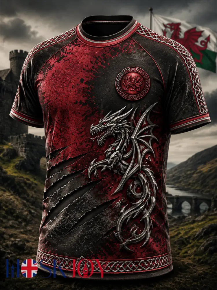 Men’s Welsh Red Dragon Printed Short-Sleeve T-Shirt - Wine Red / S
