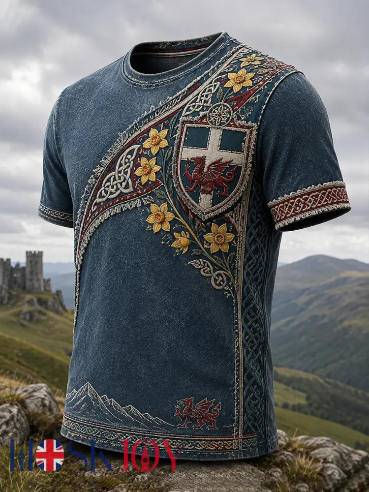 Men’s Welsh-Themed Commemorative Art Print Casual T-Shirt - A / S