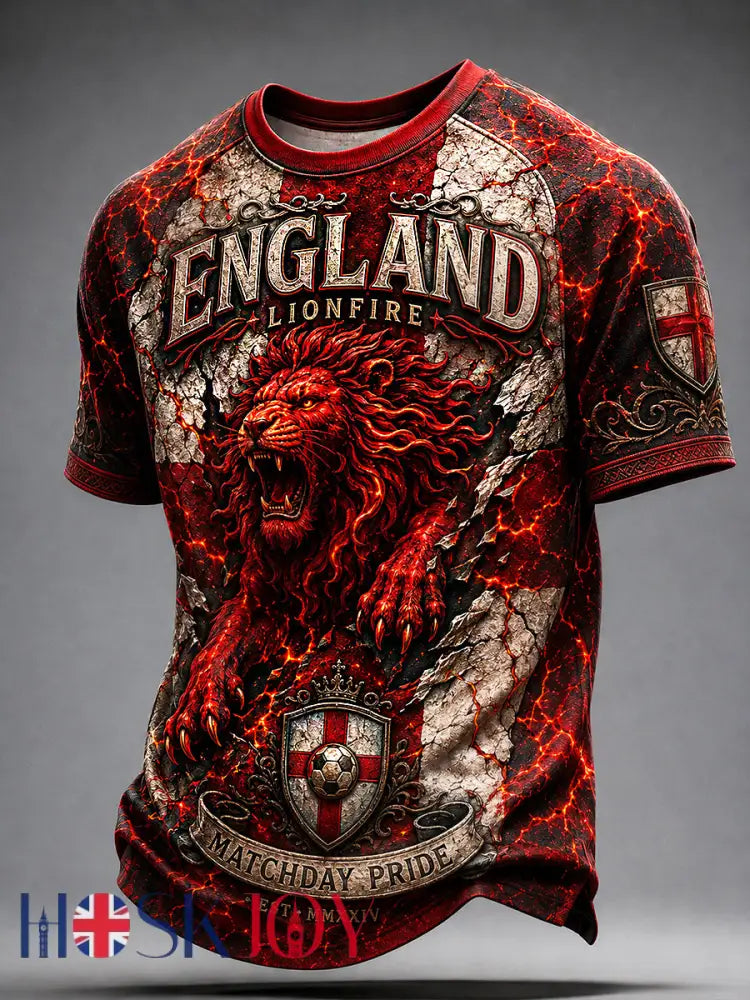 Retro England Football Fan Art Print Casual Jersey - A / S