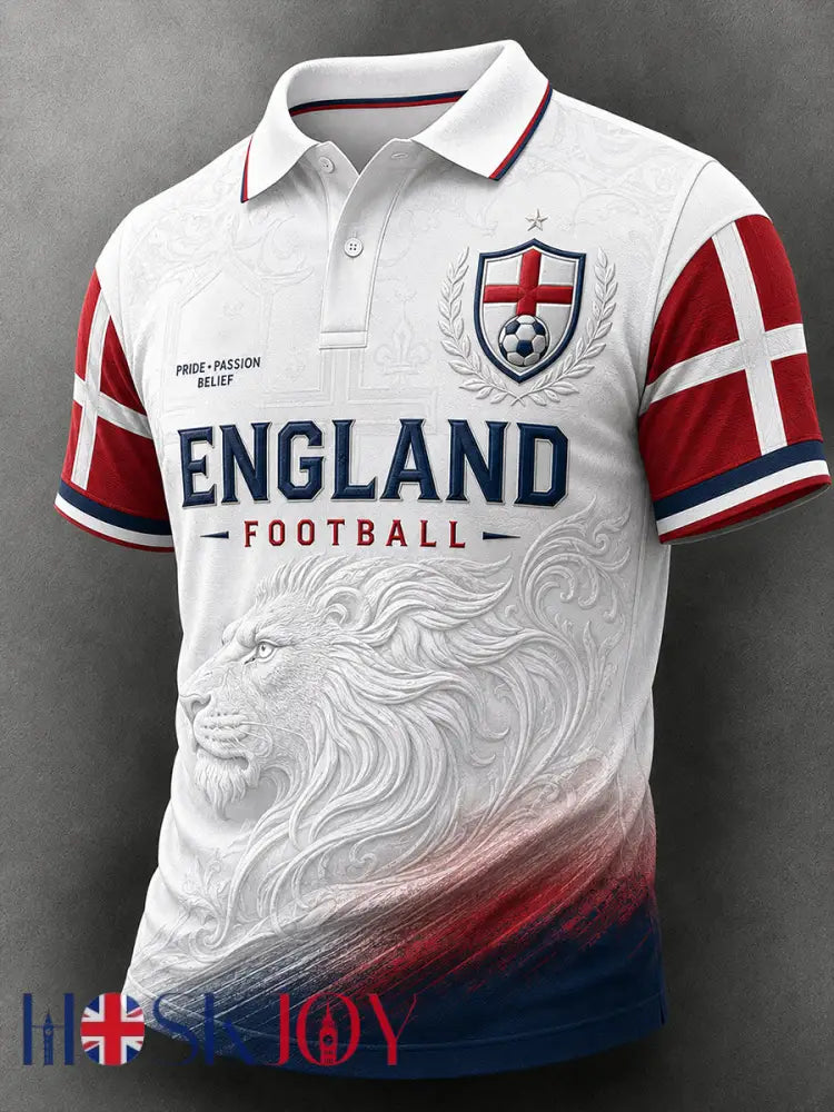 Retro England Football Fan Art Print Casual Jersey - A / S