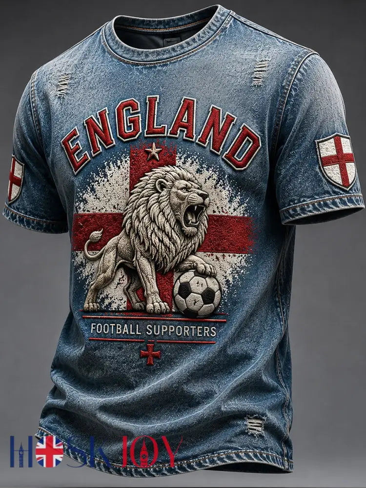 Retro England Football Fan Art Print Casual Jersey - A / S