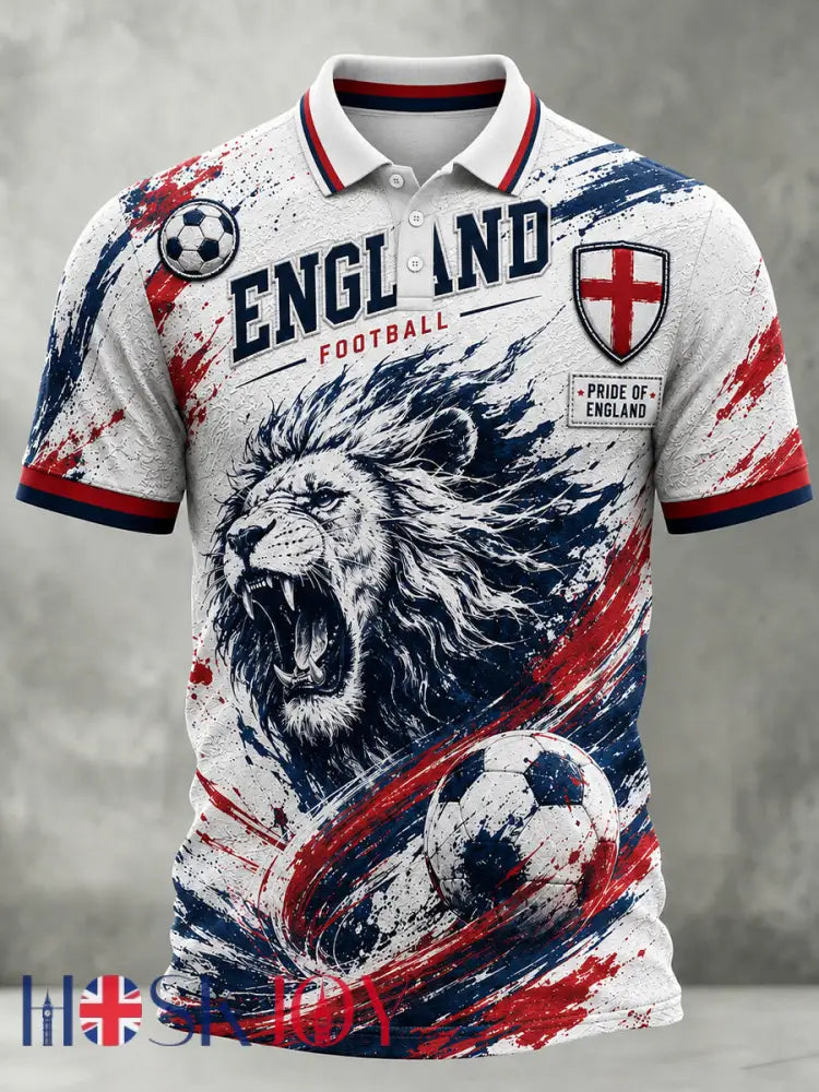 Retro England Football Fan Art Print Casual Polo Shirt - A / S