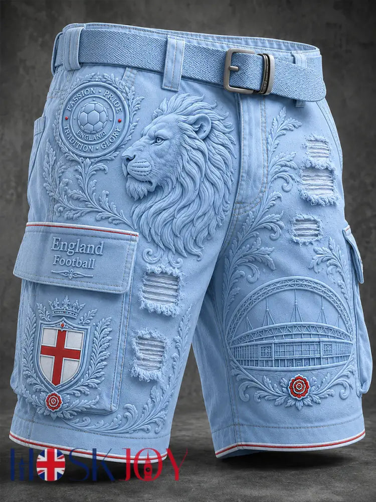 Retro England Football Fan Art Print Casual Shorts - A / S