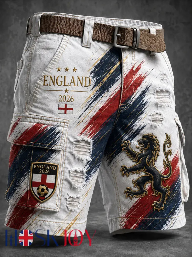 Retro England Football Fan Art Print Casual Shorts - A / S