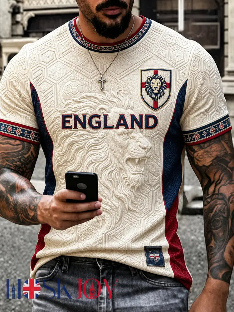 Retro England Football Fan Art Print Casual T-Shirt - A / S