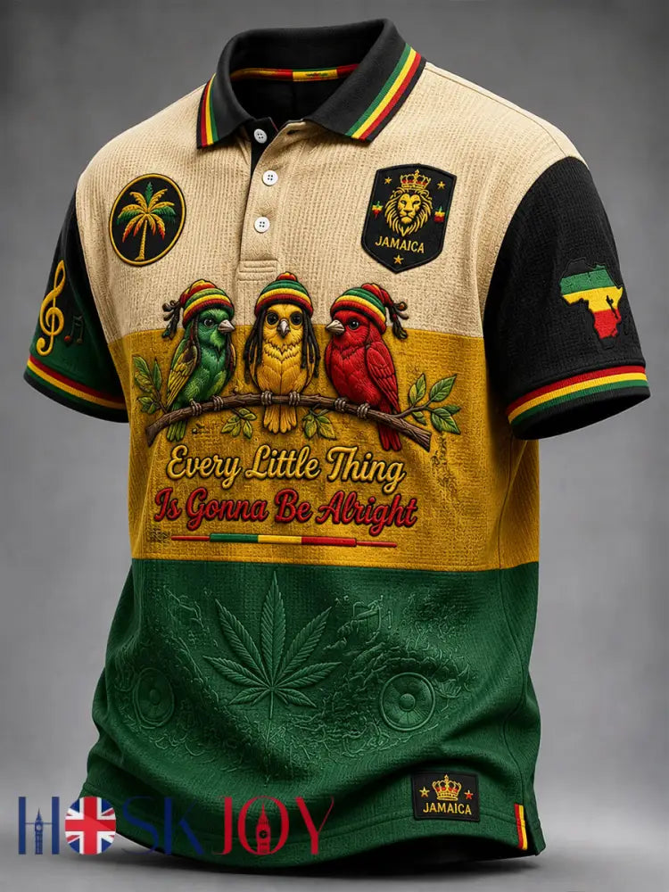 Retro Reggae-Inspired Geometric Casual Waffle-Weave Polo Shirt - As picture / S