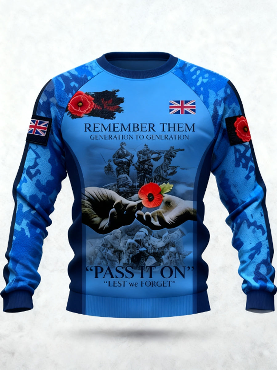Men's 11th November Remembrance Day LEST WE'S FORGET Poppy Remembrance Crew Neck Sweatshirt