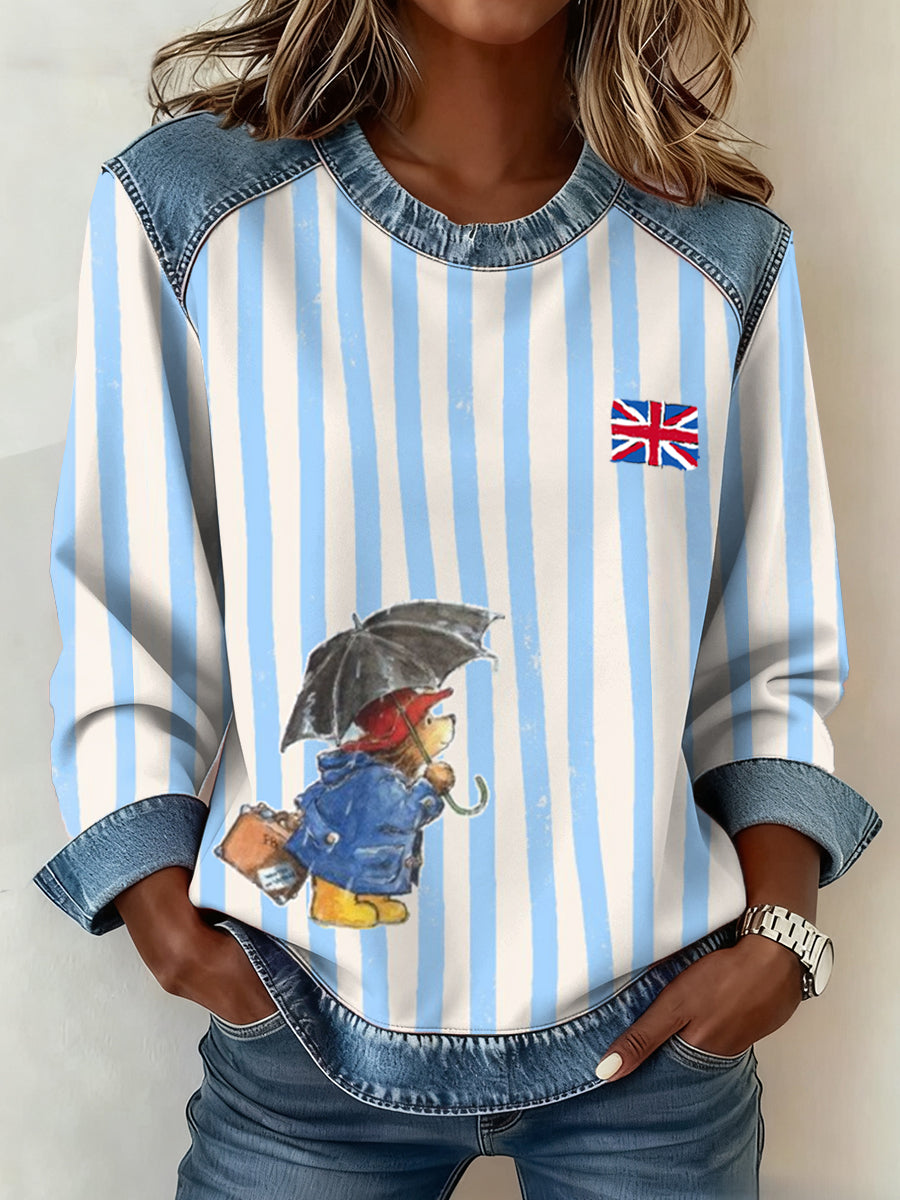 Women's British Style Pattern Patchwork Art Sweatshirt