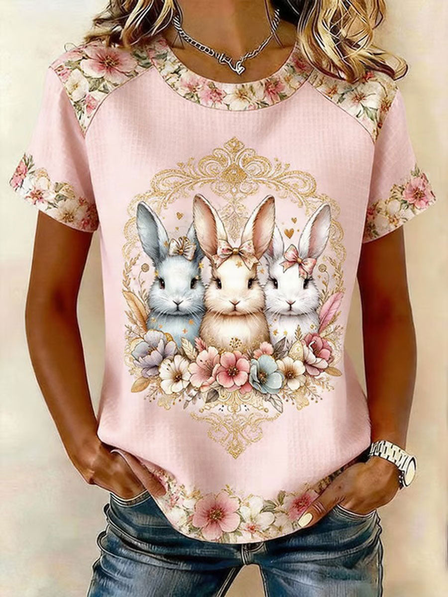 Women's Rabbit Print Casual T-Shirt