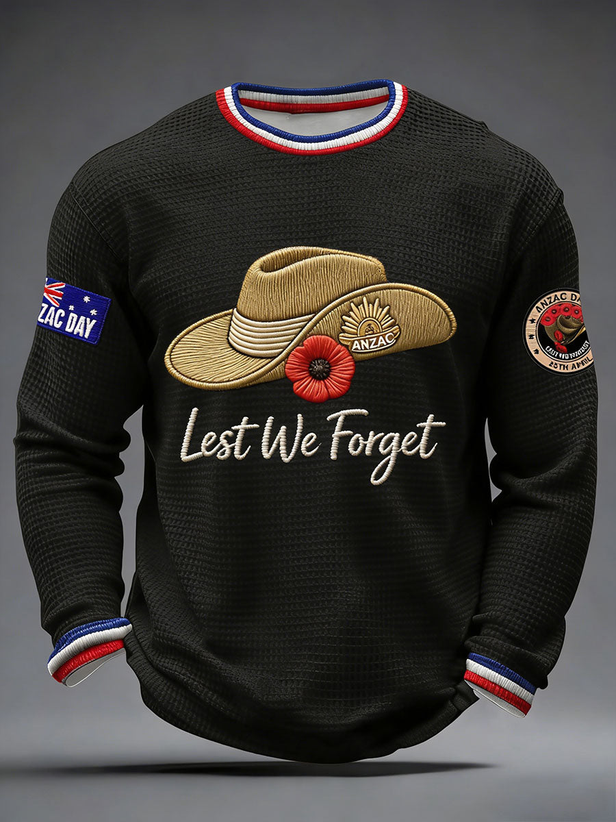 Men's Australia Anzac Day Lest We Forget Waffle Long Sleeve T-Shirt