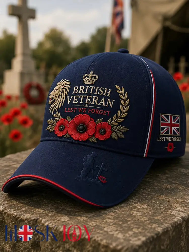 Unisex British Veteran Print Hat - Navy Blue / ONE