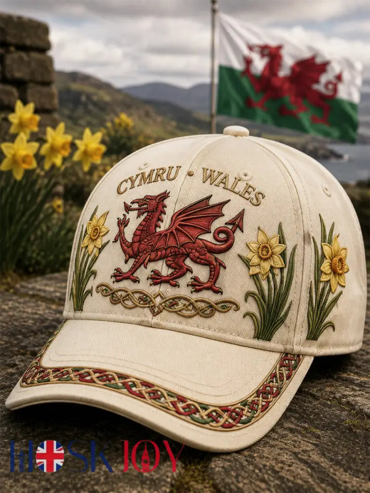 Unisex Welsh Red Dragon Printed Hat - Beige / ONE