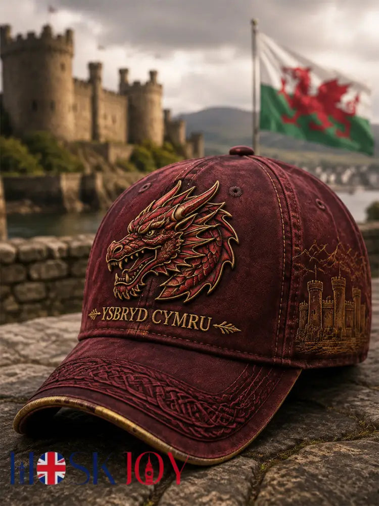 Unisex Welsh Red Dragon Printed Hat - Wine Red / ONE
