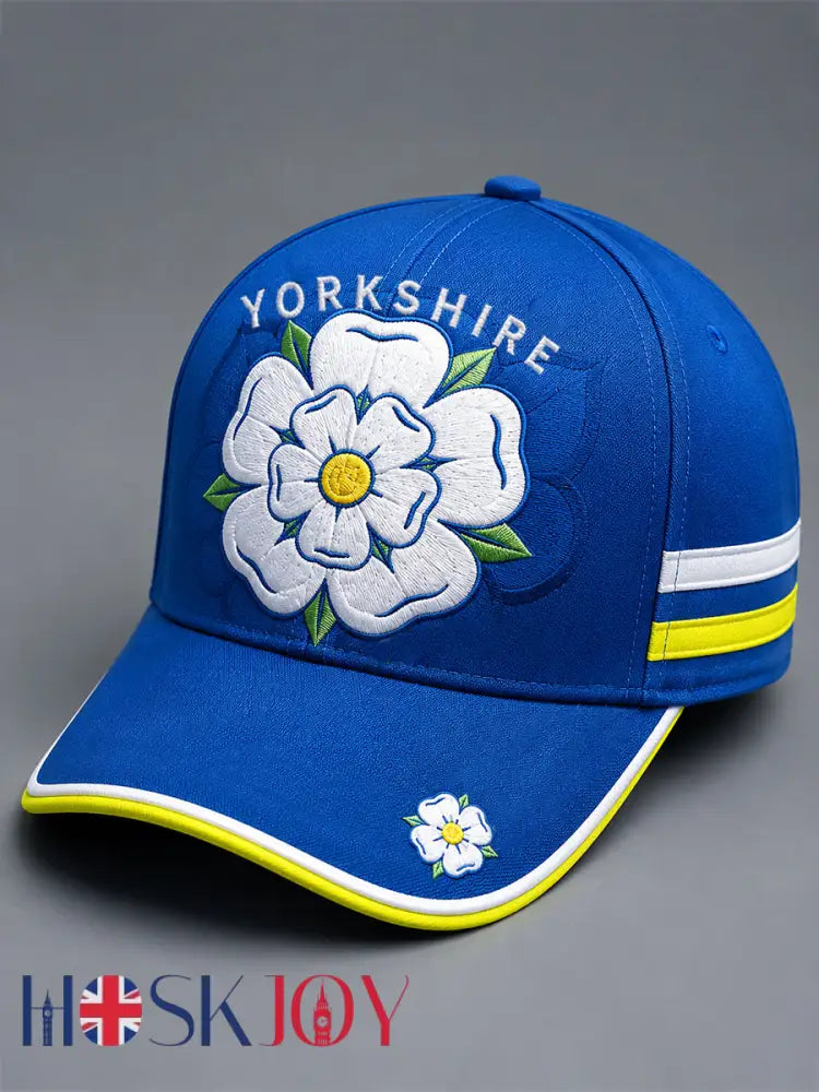Unisex Yorkshire Day White Roses Art Printed Hat - Blue / ONE