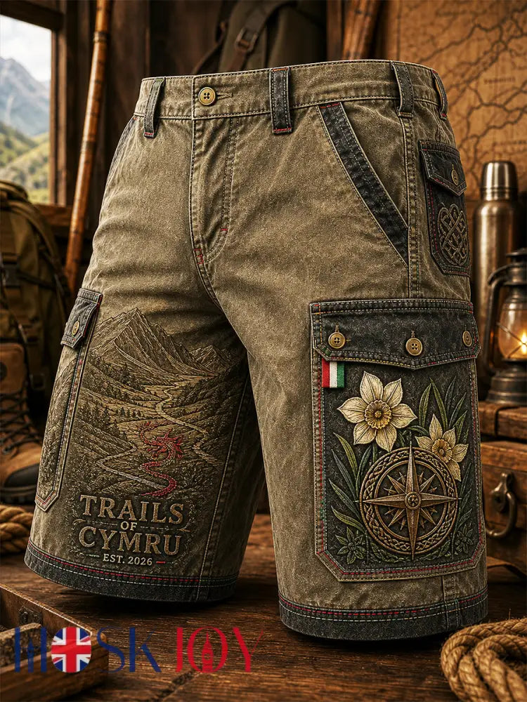 Vintage-Style Welsh Art Print Casual Shorts - A / S