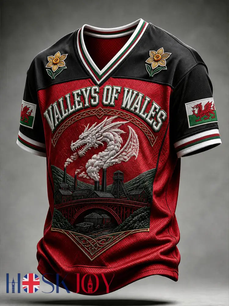 Vintage-Style Welsh Art Print Casual T-Shirt - A / S