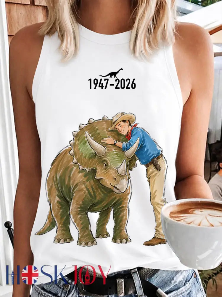 Women’s 1947-2026 Memorial Vintage Dinosaur Graphic Vest Top - White / S