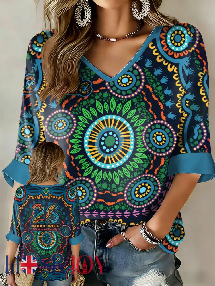 Women’s AU Aboriginal Art NAIDOC Week Printed Tops - Blue / S