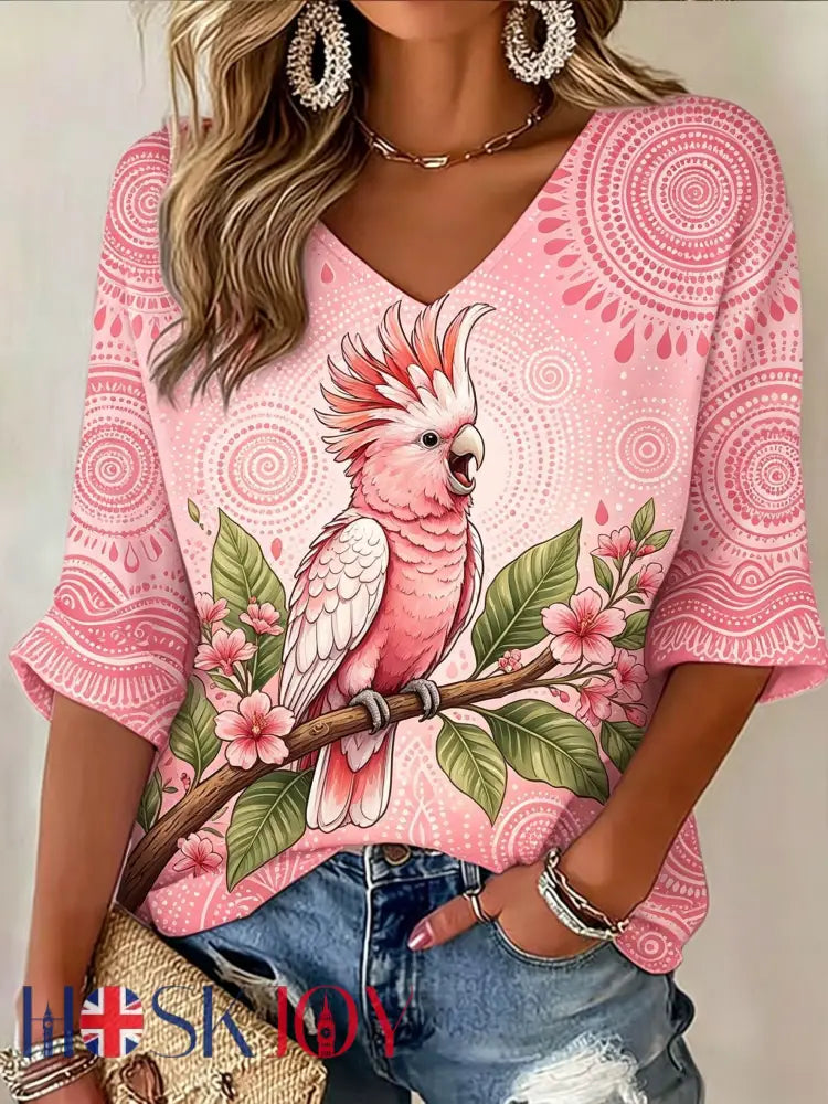 Women’s AU Aboriginal Art NAIDOC Week Printed Tops - Pink / S