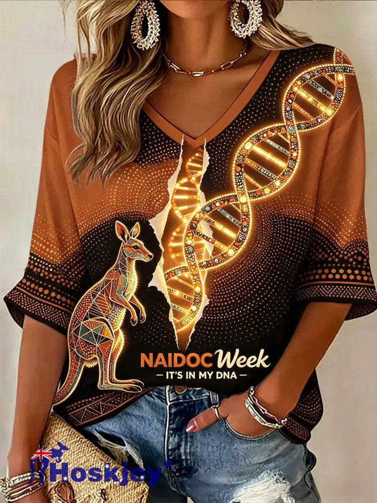 Women’s AU Aboriginal Culture IT’S IN MY DNA Printed Casual Top - Brown / S