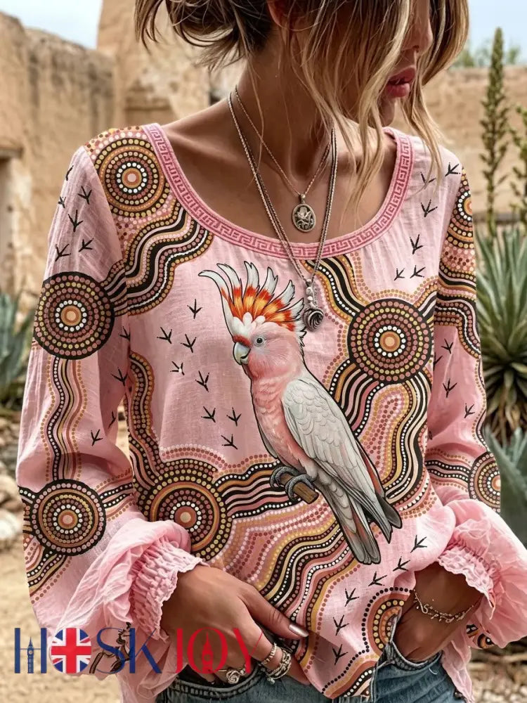 Women’s AU Cockatoo Aboriginal Art NAIDOC Week Printed Top - Pink / S