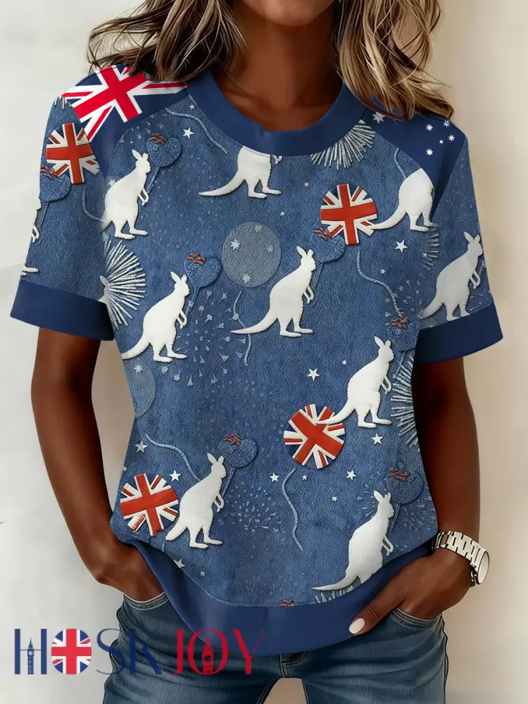 Women’s AU Flag Art Australia Day Printed T-shirt Blue / S
