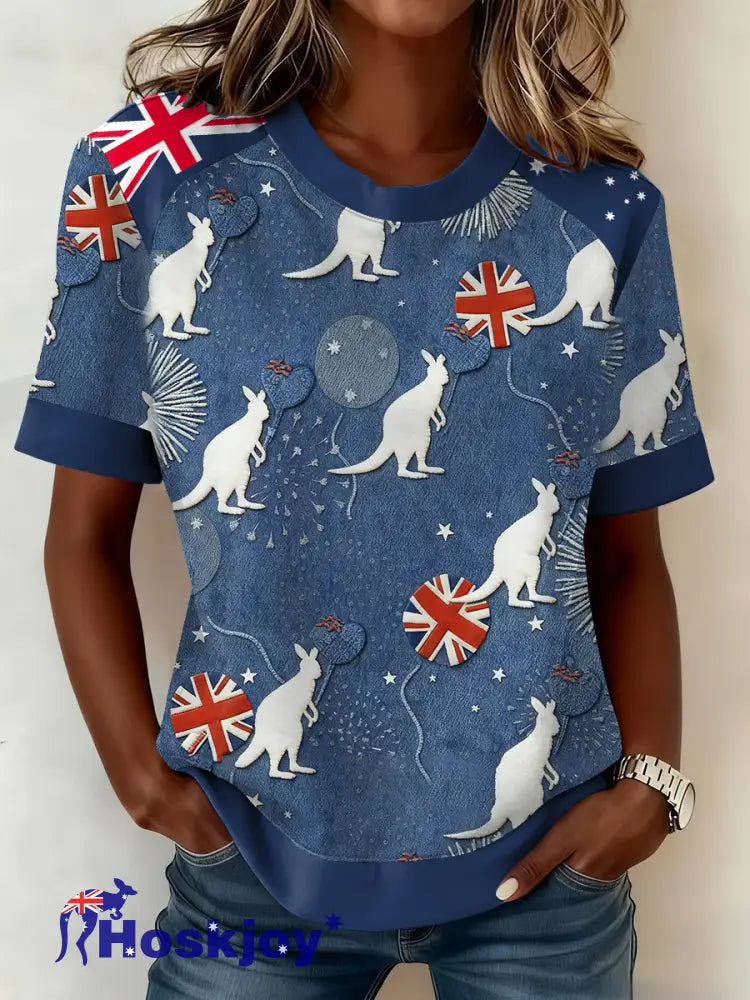 Women’s AU Flag Art Australia Day Printed T-shirt Blue / S