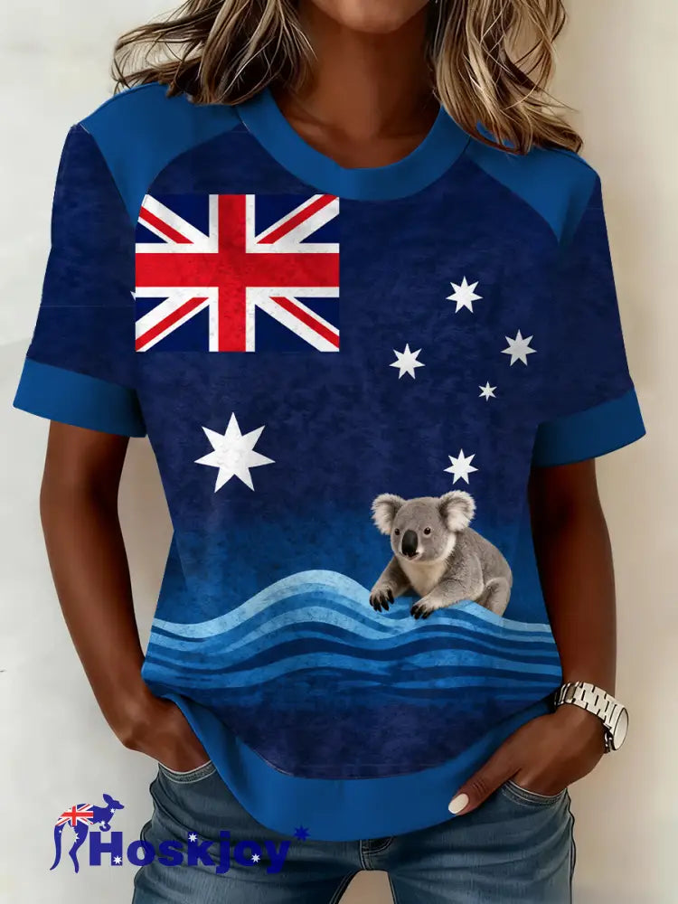 Women’s AU Flag Art Printed T-shirt Navy Blue / S
