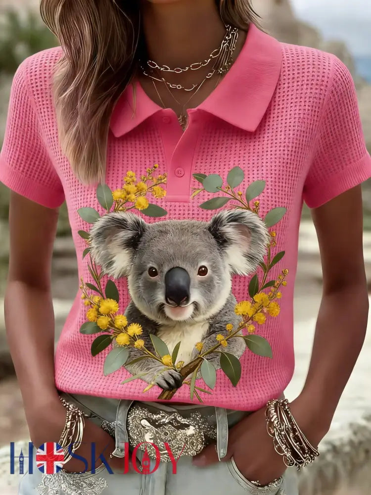 Women’s Australian Koala Art Printed T-shirt Pink / S