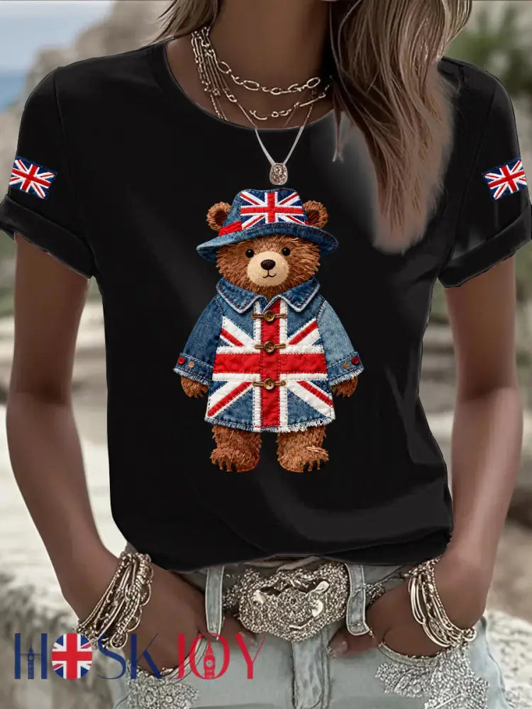 Women’s British style Printed T-shirt - Black / S