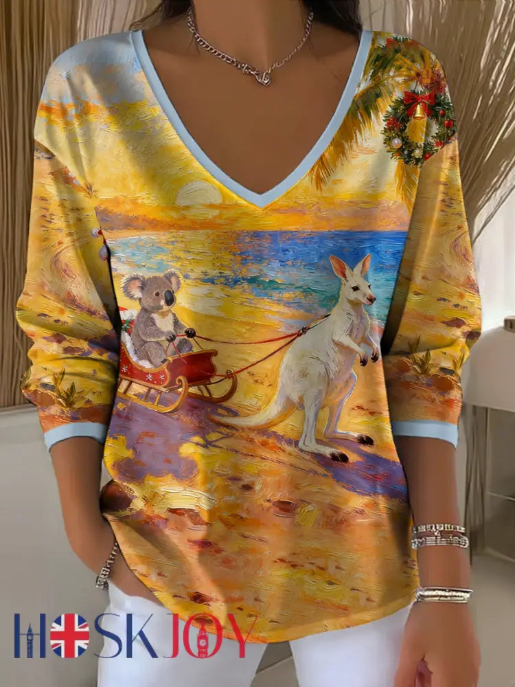 Women’s Christmas Funny Koala Art Printed T-shirt As picture / S