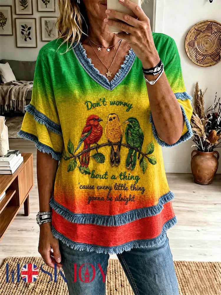 Women’s ’Every Little Thing Is Gonna Be Alright’ Printed Casual T-Shirt - As picture / S