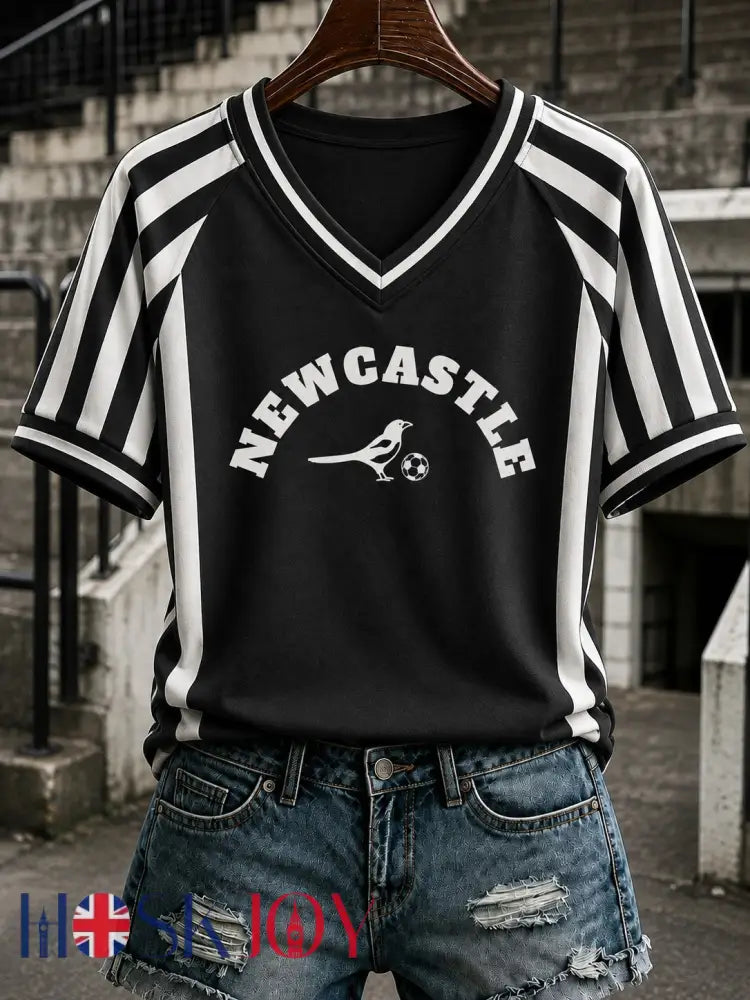 Women’s Football Printed V-neck T-shirt - As picture / S