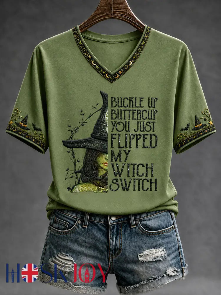 Women’s Halloween BUCKLE UP BUTTERCUP YOU JUST FLIPPED MY WITCH SWITCH Short Sleeve T-shirt - As picture / S