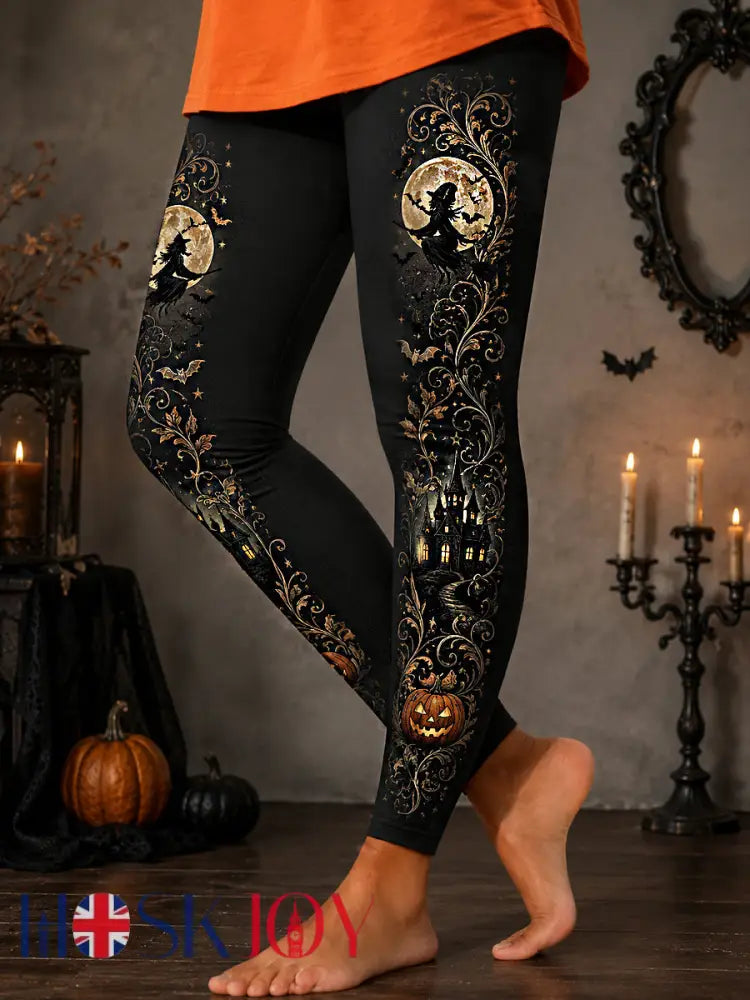 Women’s Halloween Witch Print Casual Leggings - Black / S
