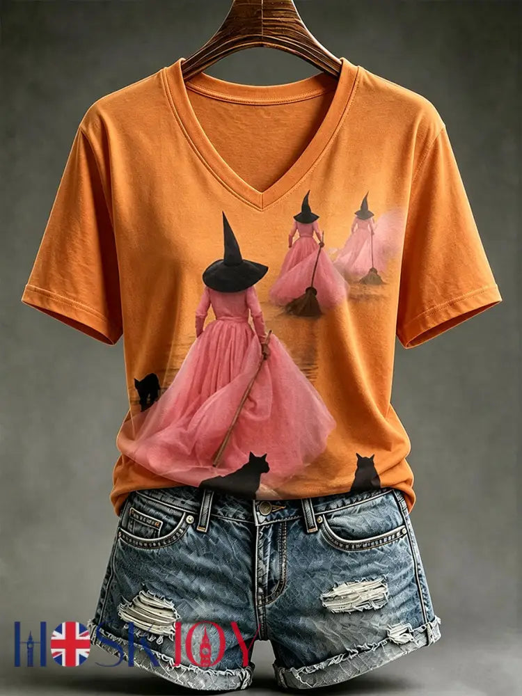 Women’s Halloween Witch Short-sleeved T-shirt - Orange / S