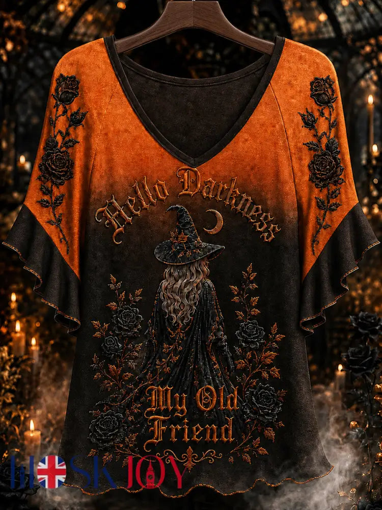 Women’s Hello Darkness My Old Friend Halloween Print Shirt - As picture / S