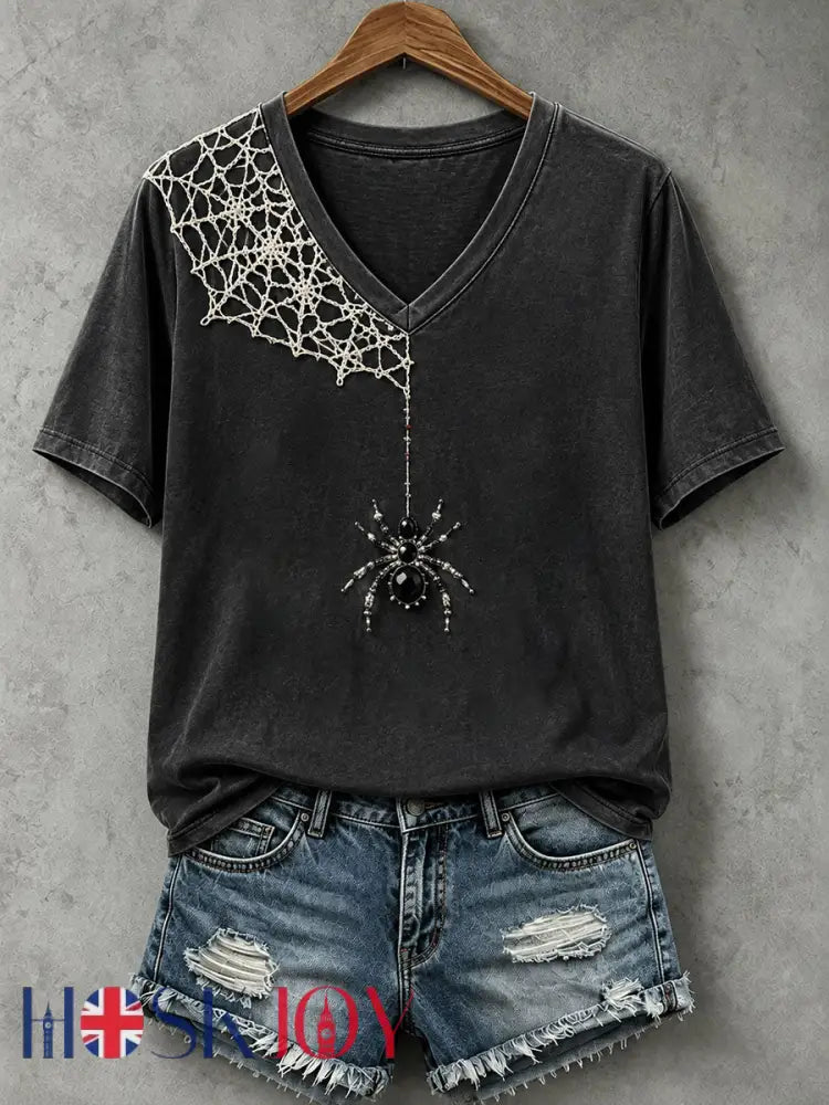 Women’s Jewelry Art Spider T-Shirt - Black / S