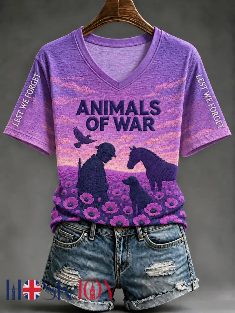 Women’s Lest For Get Animals Of War Short-sleeved T-shirt - Purple / S