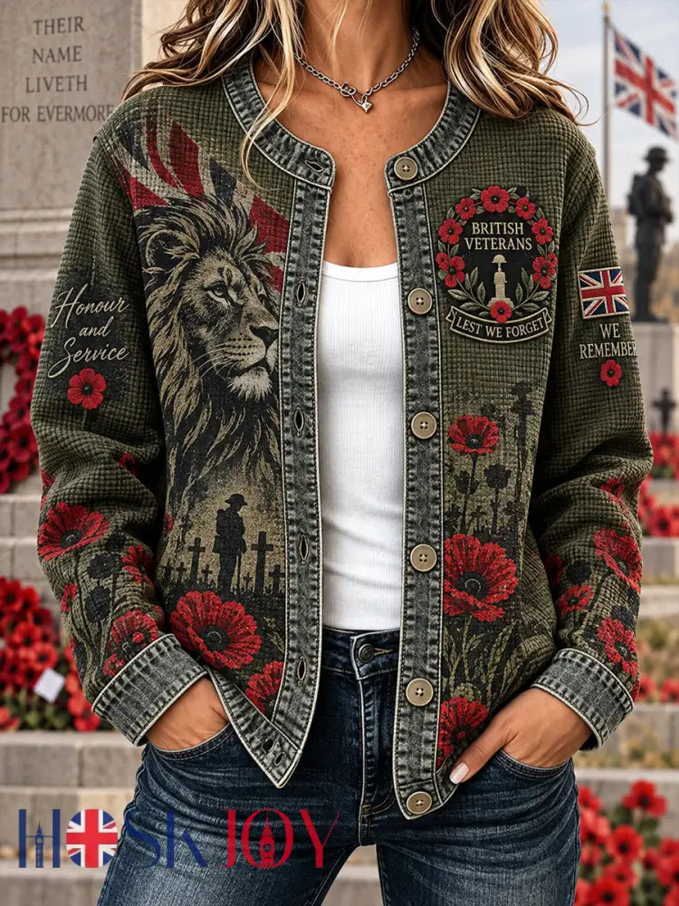 Women’s Long-Sleeve Waffle-Knit Jacket With Remembrance Day Themed Print - A / S