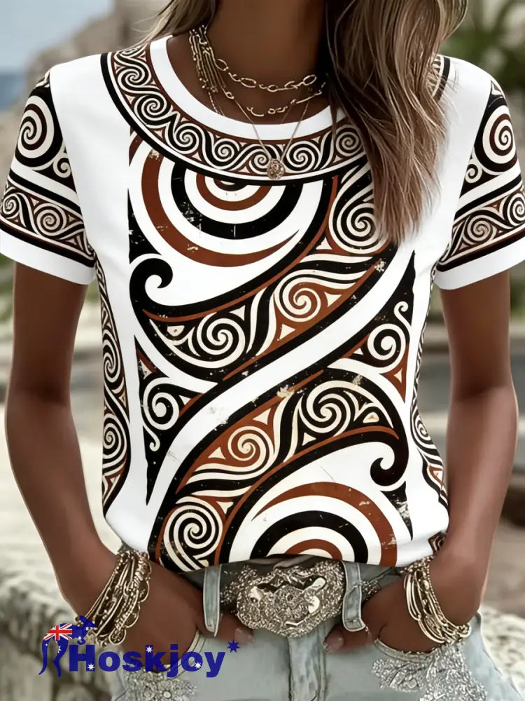 Women’s Maori Art NZ Printed short-sleeved T-shirt As picture / S