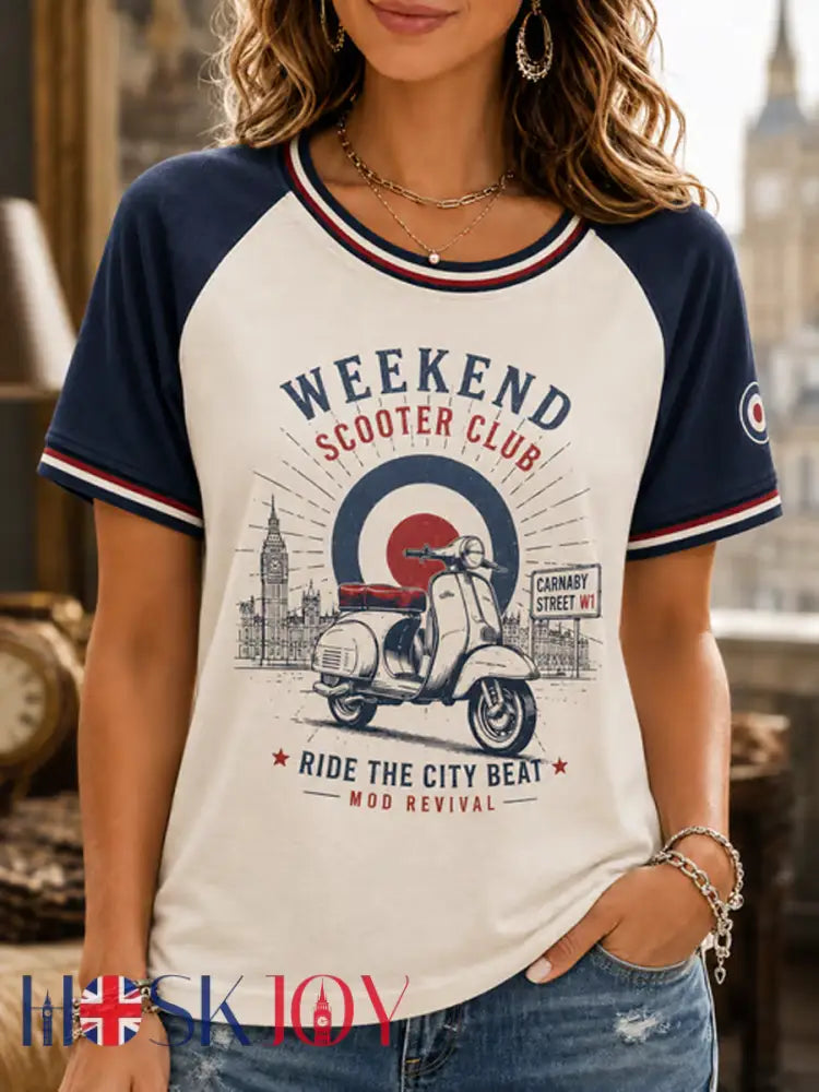 Women’s Mods Culture UK Music Lover Business Style Printed round neck short sleeve T-shirt - As picture / S
