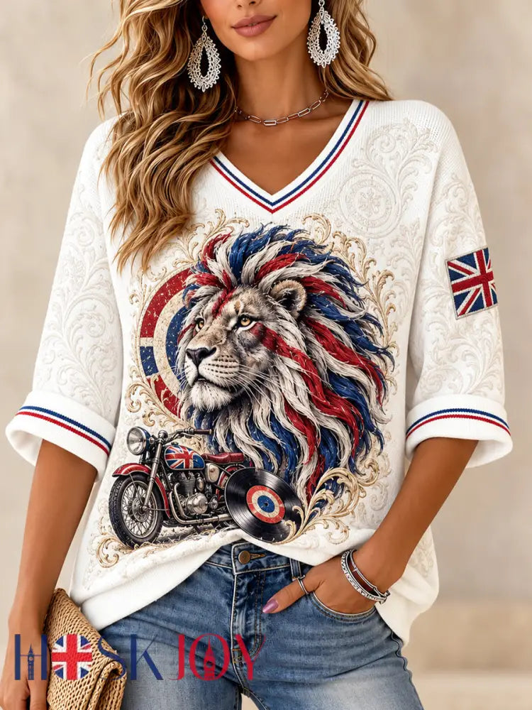 Women’s Mods Culture UK Music Lover Business Style V-neck Short Sleeve T-shirt - White / S