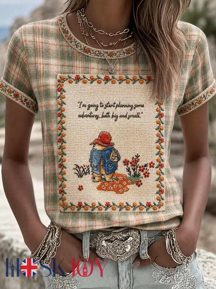 Women’s Paddington Bear Printed Vintage Fashion Loose Short Sleeve T-Shirt - Light Green / S