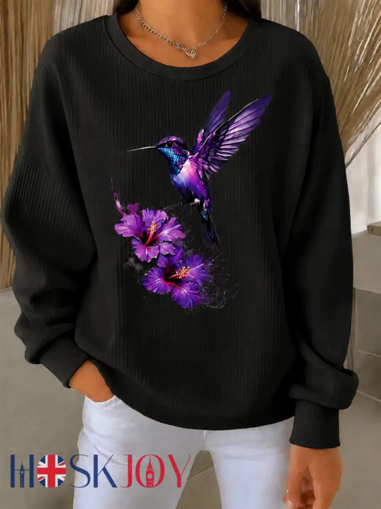 Women’s Purple Art Print Casual Sweatshirt - Black / S