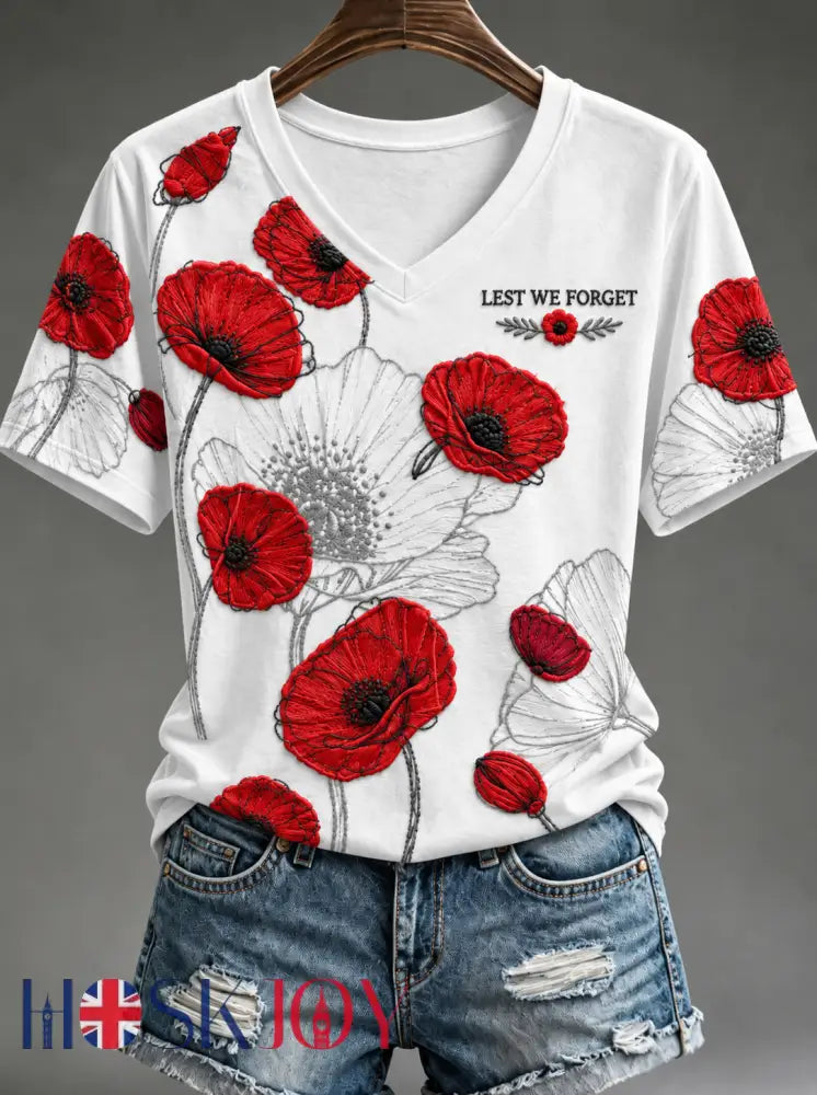 Women’s Remembrance Day Lest We Forget short-sleeved T-shirt - White / S