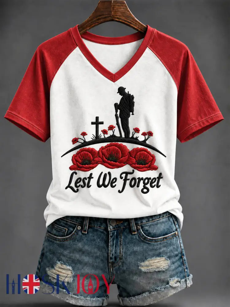 Women’s Remembrance Day Printed V-neck T-shirt - As picture / S