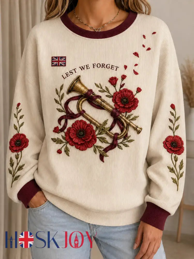 Women’s Remembrance Day Ribbed Round-Neck Sweatshirt - Beige / S