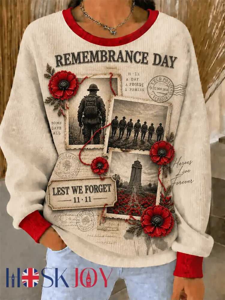 Women’s Remembrance Day Ribbed Round-Neck Sweatshirt - Beige / S