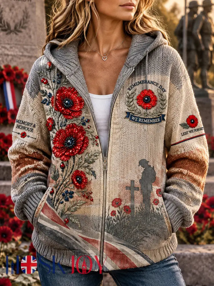 Women’s Remembrance Day Veteran Commemorative Print Knit Hoodie - A / S
